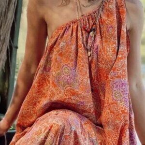 ZARA Paisley Printed One shoulder Oversized Boho Ruffled Hem Maxi Dress | Size S